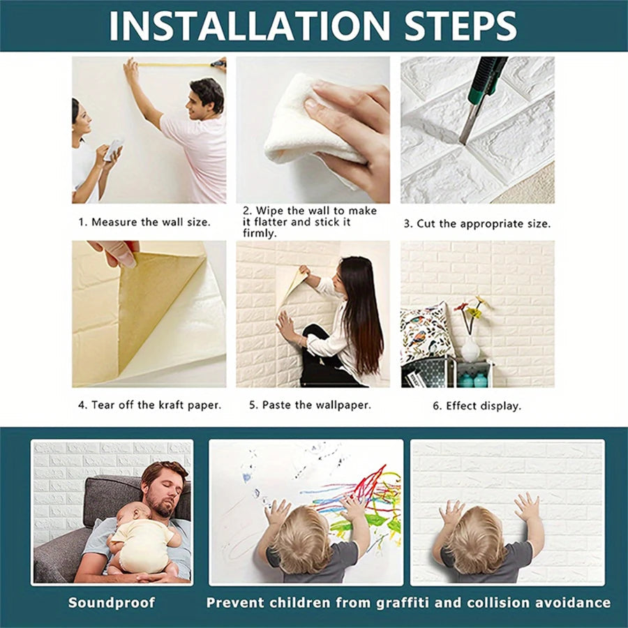 3D Faux Brick Wall Panels Peel and Stick – Waterproof, Self-Adhesive Foam Wallpaper for Kitchen, Bedroom & Home Decor Name to come later