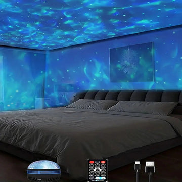 Starry Sky Projector with Water Wave Effect - 7 Color LED Night Light for Bedroom