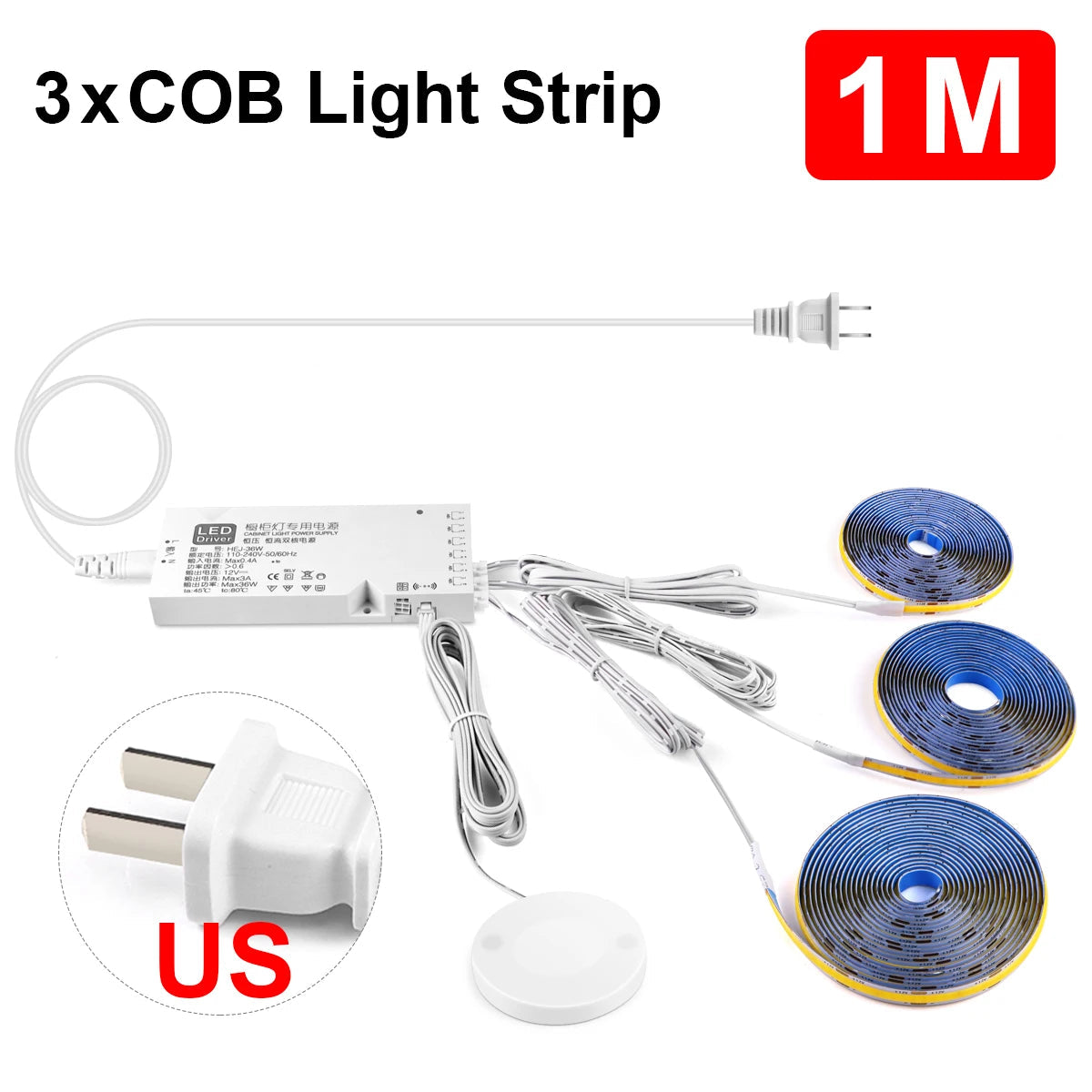 Penetrable Touch Sensor COB LED Strip Light, Hidden Dimmable Under Cabinet Lighting for Wood/Glass, 320Leds/m Name to come later