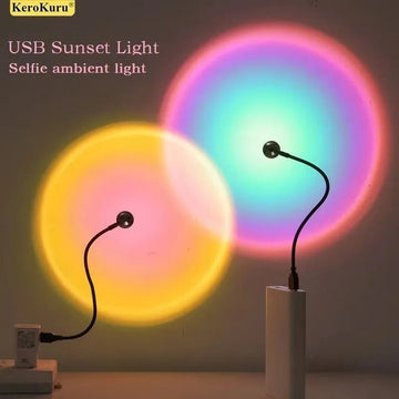 USB Sunset Projector Lamp - LED Rainbow & Neon Night Light for Room Decor & Photography