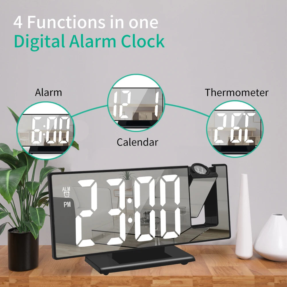 180° Arm Projection Alarm Clock Time Temperature USB Plug-in Digital Alarm Clock Snooze Table Clock 12/24H Projector LED Clock Name to come later