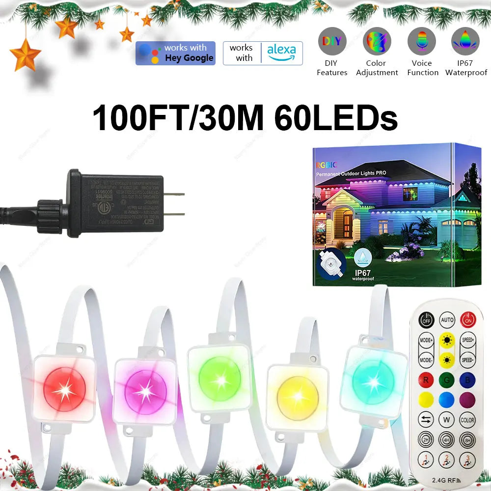 200FT Permanent Outdoor LED Lights RGBIC: Smart DIY Eave Lighting for Christmas & Year-Round Dragon Crest Co