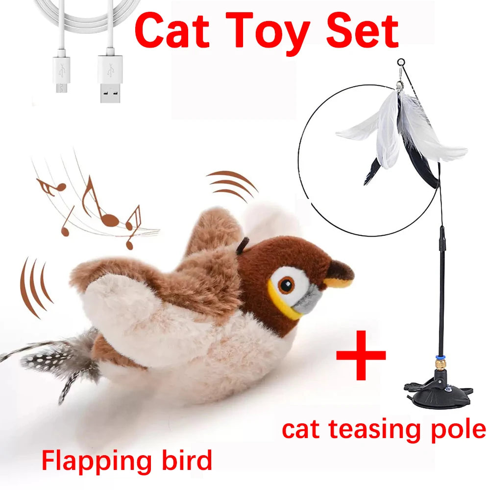 Rechargeable Interactive Cat Bird Toy with Realistic Chirp & Flapping Wings | Touch-Activated Plush Kitten Kicker Name to come later