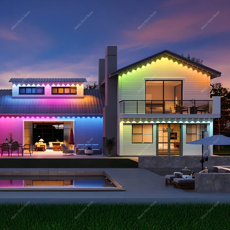 200FT Permanent Outdoor LED Lights RGBIC: Smart DIY Eave Lighting for Christmas & Year-Round Dragon Crest Co