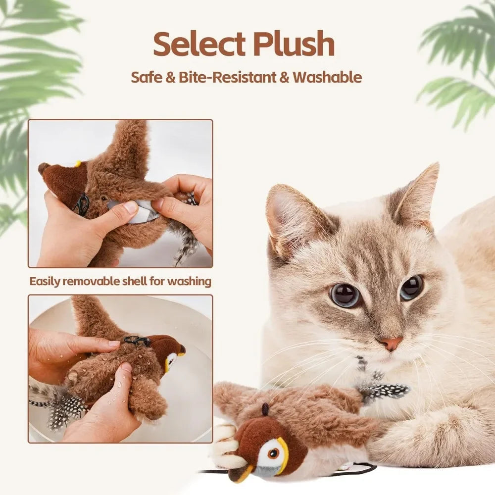 Rechargeable Interactive Cat Bird Toy with Realistic Chirp & Flapping Wings | Touch-Activated Plush Kitten Kicker Name to come later