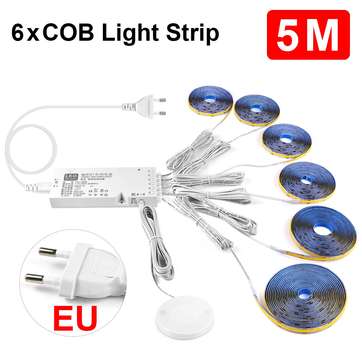 Penetrable Touch Sensor COB LED Strip Light, Hidden Dimmable Under Cabinet Lighting for Wood/Glass, 320Leds/m Name to come later