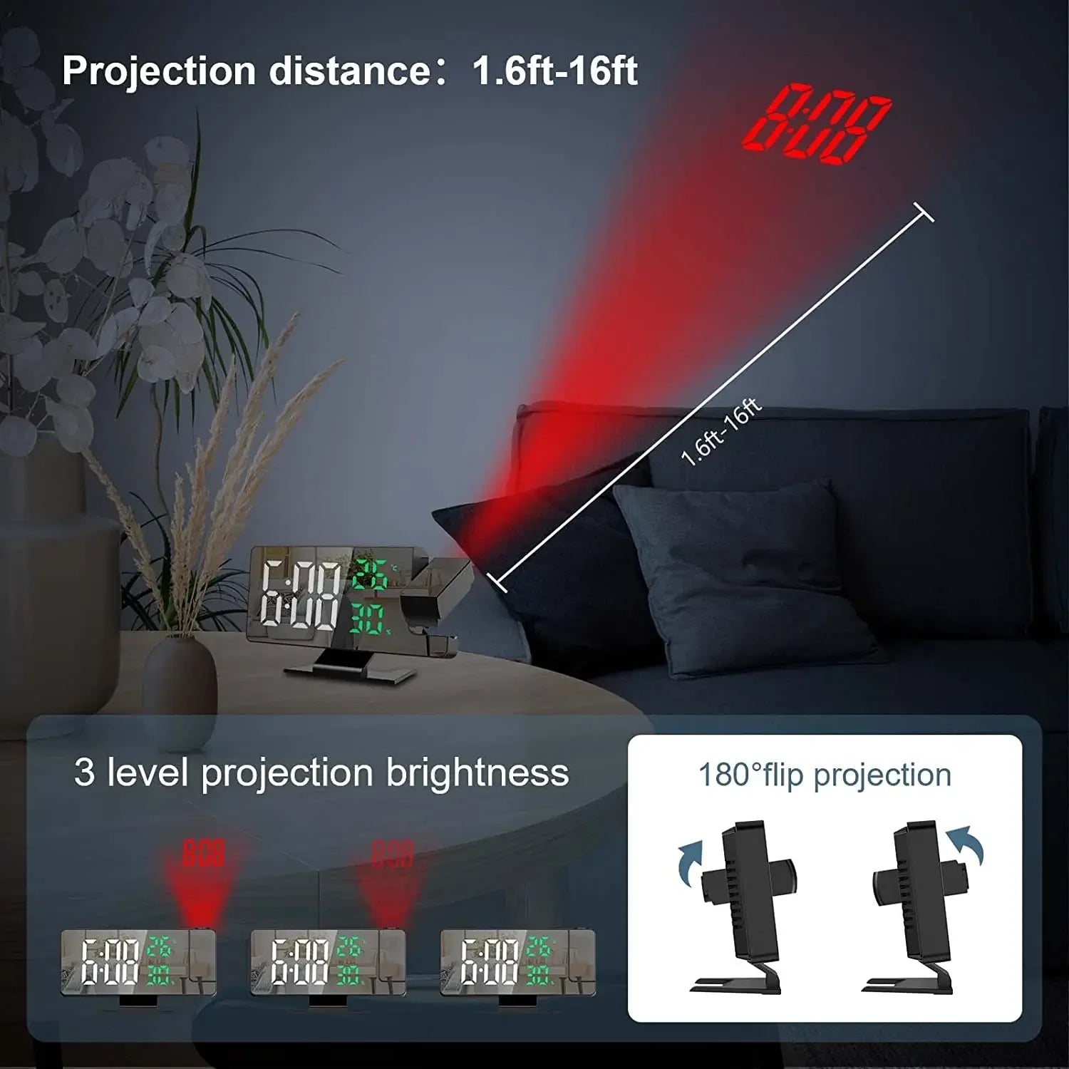 LED Digital Projection Alarm Clock | Ceiling Projector with Time & Temperature Display, Backlight & Snooze for Home Name to come later