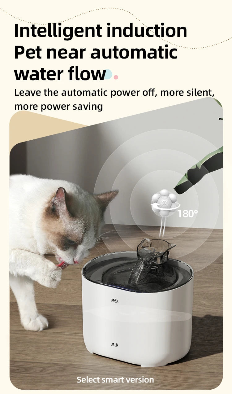 Automatic Pet Water Dispenser 2L, Smart Motion Sensor Cat Dog Fountain | Quiet, USB Powered Drinker with Activated Carbon Filter Name to come later