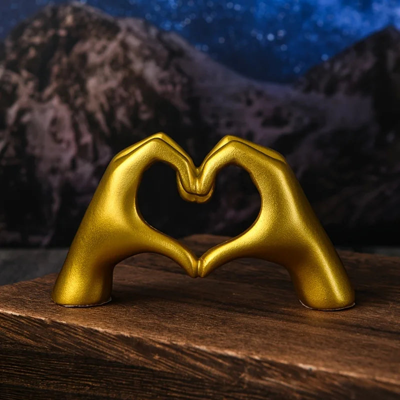 Gold Decoration, Heart Hand Statue Living Room Bedroom Decoration, Love Finger Modern Hand Gesture Sculpture Home Shelf Desktop Name to come later