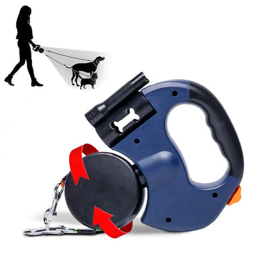 Retractable Dual Dog Leash with Flashlight — Tangle-Free Two-Dog Leash for Easy Walking