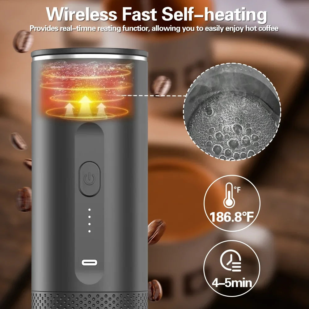 TINSOL New 3 in 1 Wireless Portable Espresso Machine Capsule Coffee Powder Travel Coffee Maker Smart Extraction Wireless Heating Name to come later