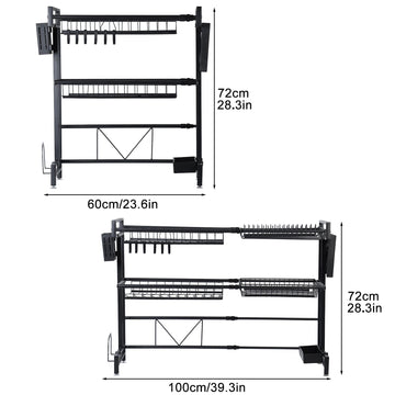 Stretchable 2-Tier Kitchen Sink Organizer & Dish Drying Rack | Multifunctional Above-Sink Set for Bowl Draining, Knife & Spoon Storage