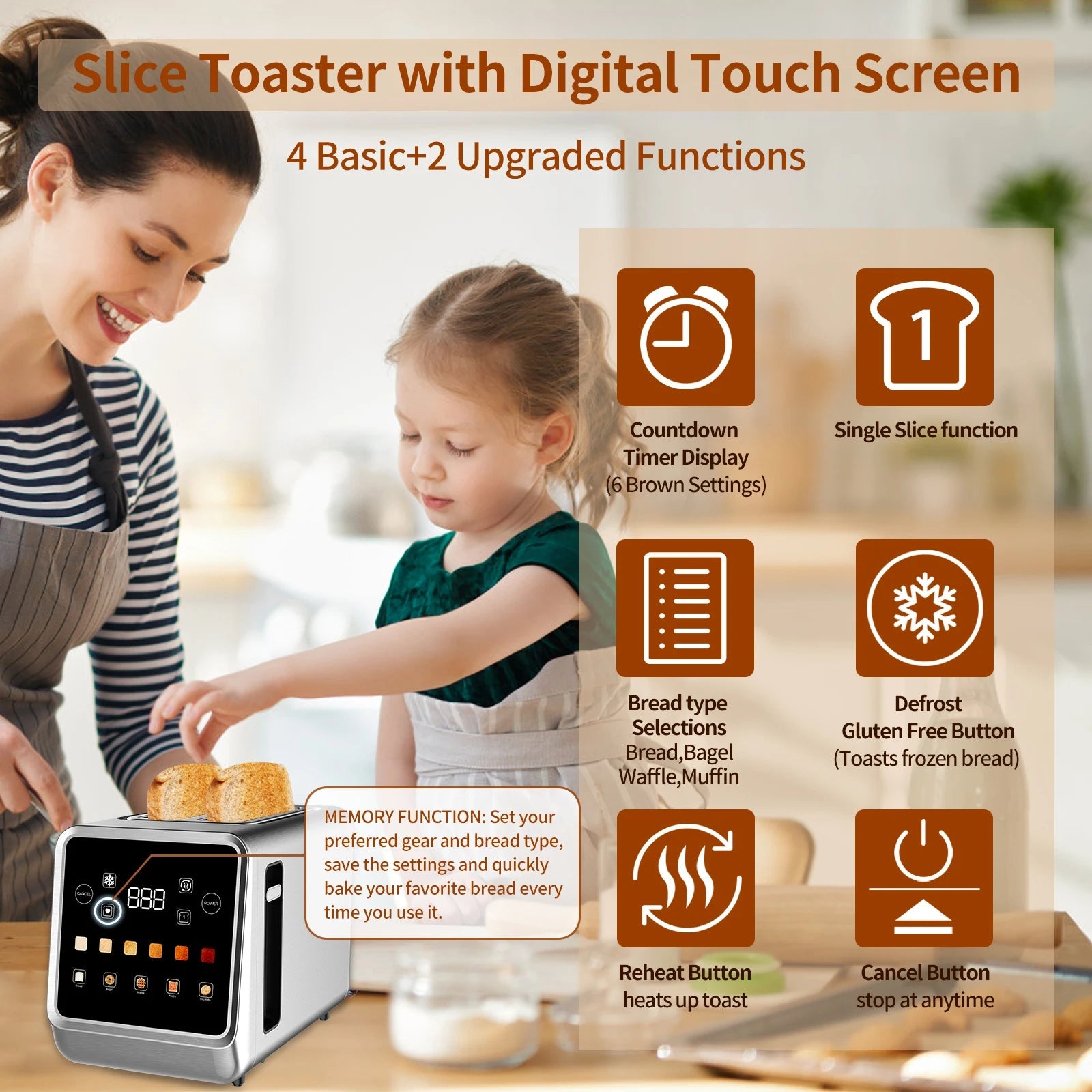 Smart 2-Slice Toaster with LCD Display | Digital Timer, Stainless Steel, and 6-in-1 Bread Type Settings (6 Shade Levels) Name to come later
