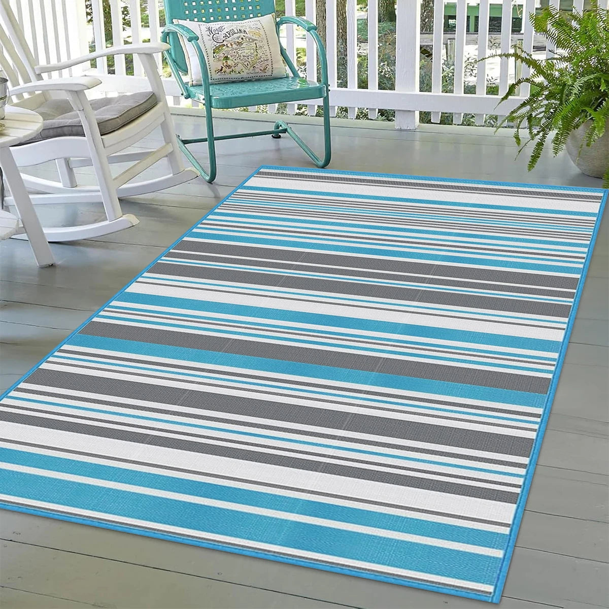 Indoor Outdoor Single Layer Waterproof Reversible Plastic Straw Patio Rugs PP Material Striped Style Carpets Picnic Mat Name to come later