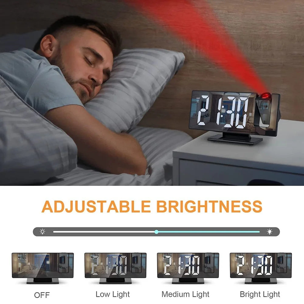 180° Arm Projection Alarm Clock Time Temperature USB Plug-in Digital Alarm Clock Snooze Table Clock 12/24H Projector LED Clock Name to come later