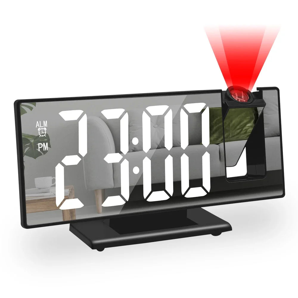 180° Arm Projection Alarm Clock Time Temperature USB Plug-in Digital Alarm Clock Snooze Table Clock 12/24H Projector LED Clock Name to come later