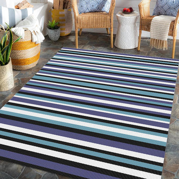 Indoor Outdoor Single Layer Waterproof Reversible Plastic Straw Patio Rugs PP Material Striped Style Carpets Picnic Mat
