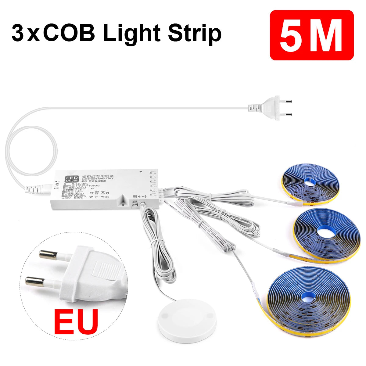 Penetrable Touch Sensor COB LED Strip Light, Hidden Dimmable Under Cabinet Lighting for Wood/Glass, 320Leds/m Name to come later
