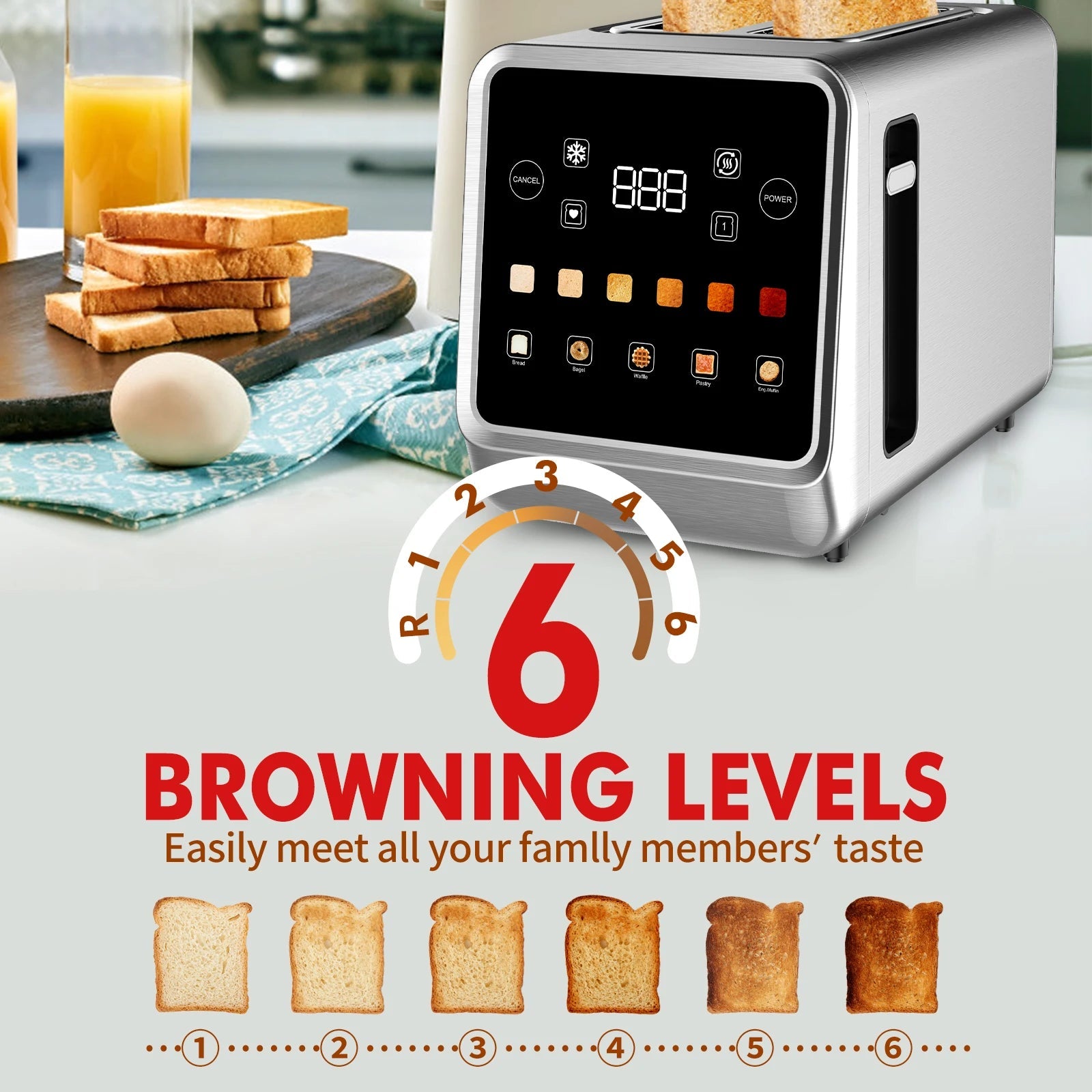 Smart 2-Slice Toaster with LCD Display | Digital Timer, Stainless Steel, and 6-in-1 Bread Type Settings (6 Shade Levels) Name to come later