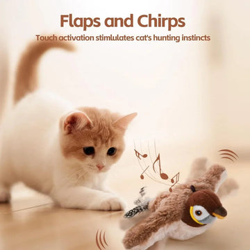 Rechargeable Interactive Cat Bird Toy with Realistic Chirp & Flapping Wings | Touch-Activated Plush Kitten Kicker Name to come later