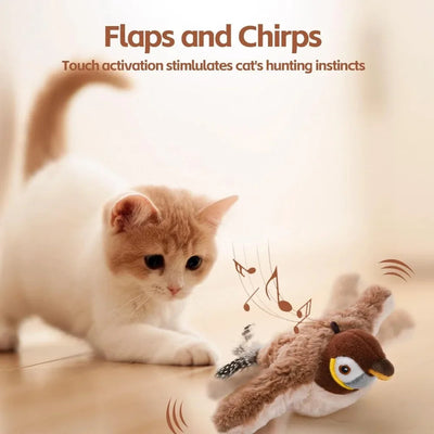 Rechargeable Interactive Cat Bird Toy with Realistic Chirp & Flapping Wings | Touch-Activated Plush Kitten Kicker Name to come later