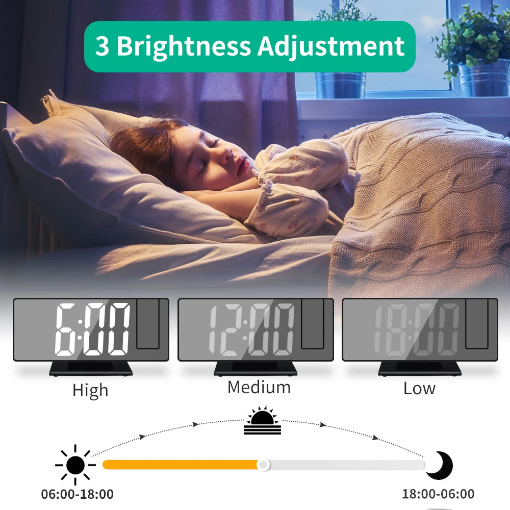 180° Arm Projection Alarm Clock Time Temperature USB Plug-in Digital Alarm Clock Snooze Table Clock 12/24H Projector LED Clock Name to come later