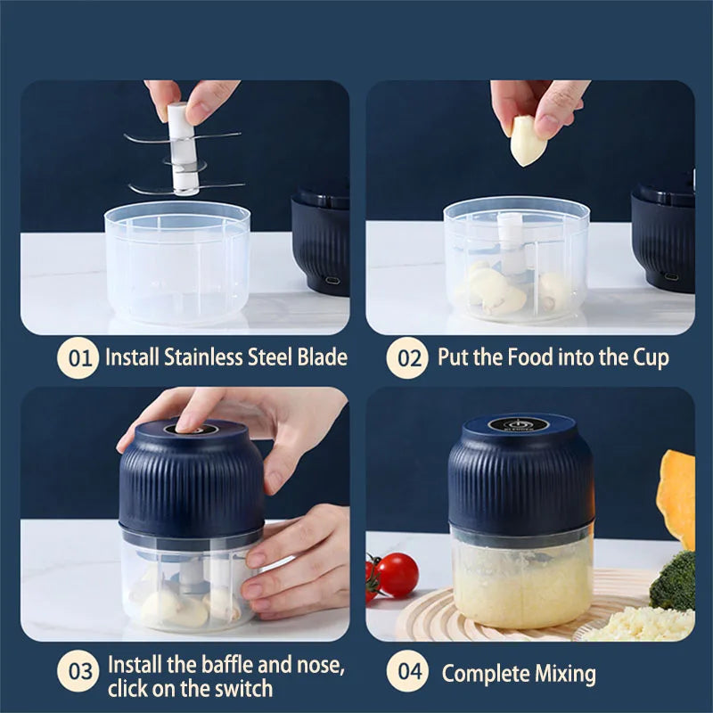 Mini Wireless Electric Food Chopper (250ml) | USB Rechargeable Garlic Crusher & Portable Vegetable Mincer for Kitchen Gadgets Name to come later