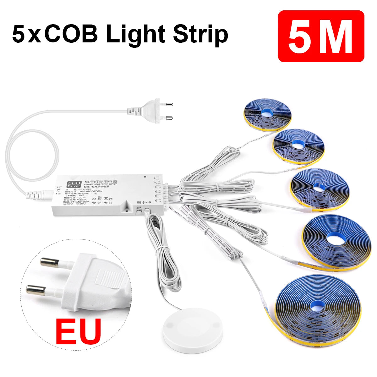 Penetrable Touch Sensor COB LED Strip Light, Hidden Dimmable Under Cabinet Lighting for Wood/Glass, 320Leds/m Name to come later