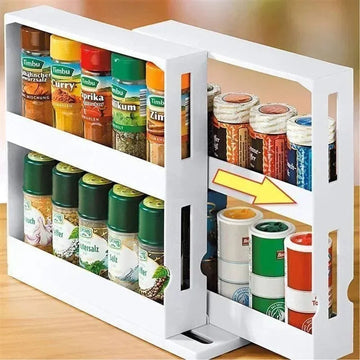 Multi-Function 2-Tier Rotating Spice Rack Organizer | 360° Swivel Seasoning & Storage Shelf for Kitchen and Bathroom Name to come later