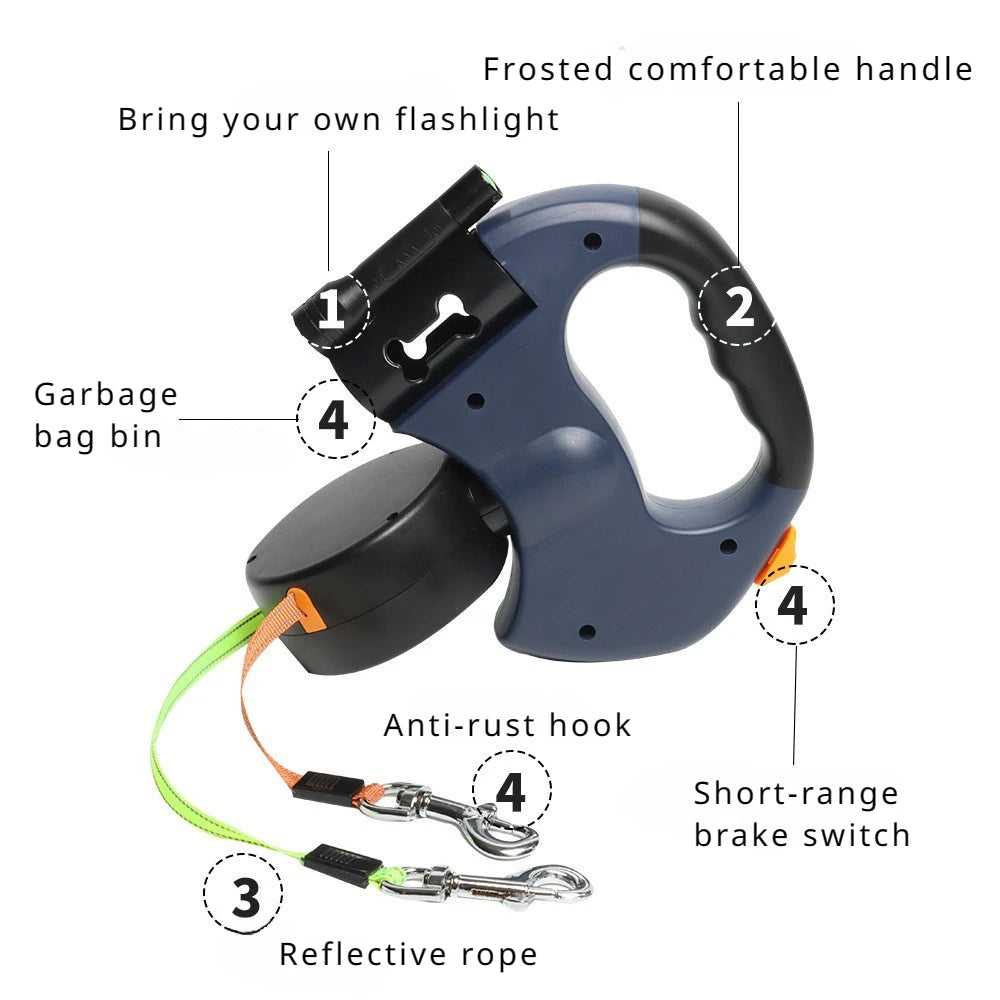 Retractable Dual Dog Leash with Flashlight — Tangle-Free Two-Dog Leash for Easy Walking Name to come later
