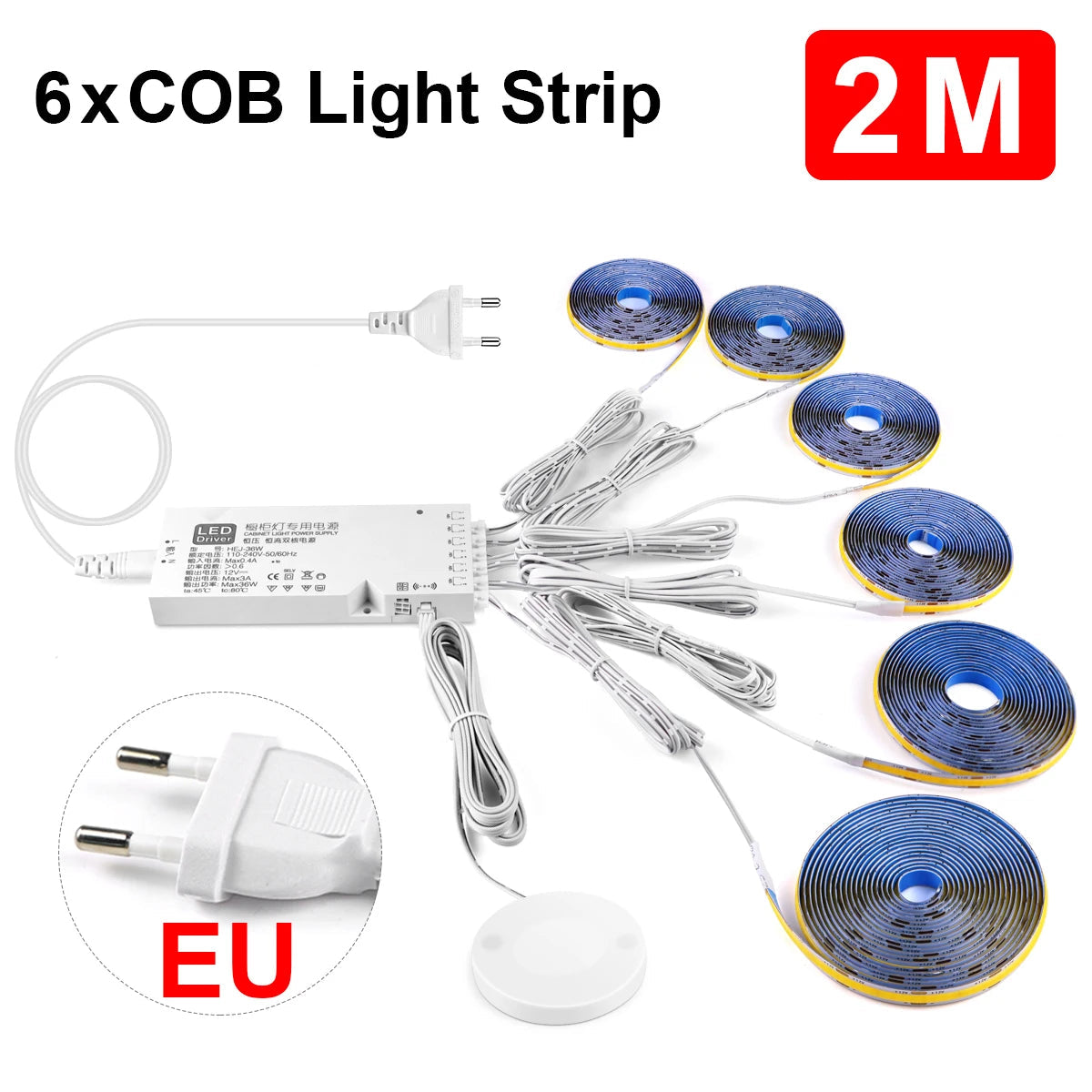 Penetrable Touch Sensor COB LED Strip Light, Hidden Dimmable Under Cabinet Lighting for Wood/Glass, 320Leds/m Name to come later