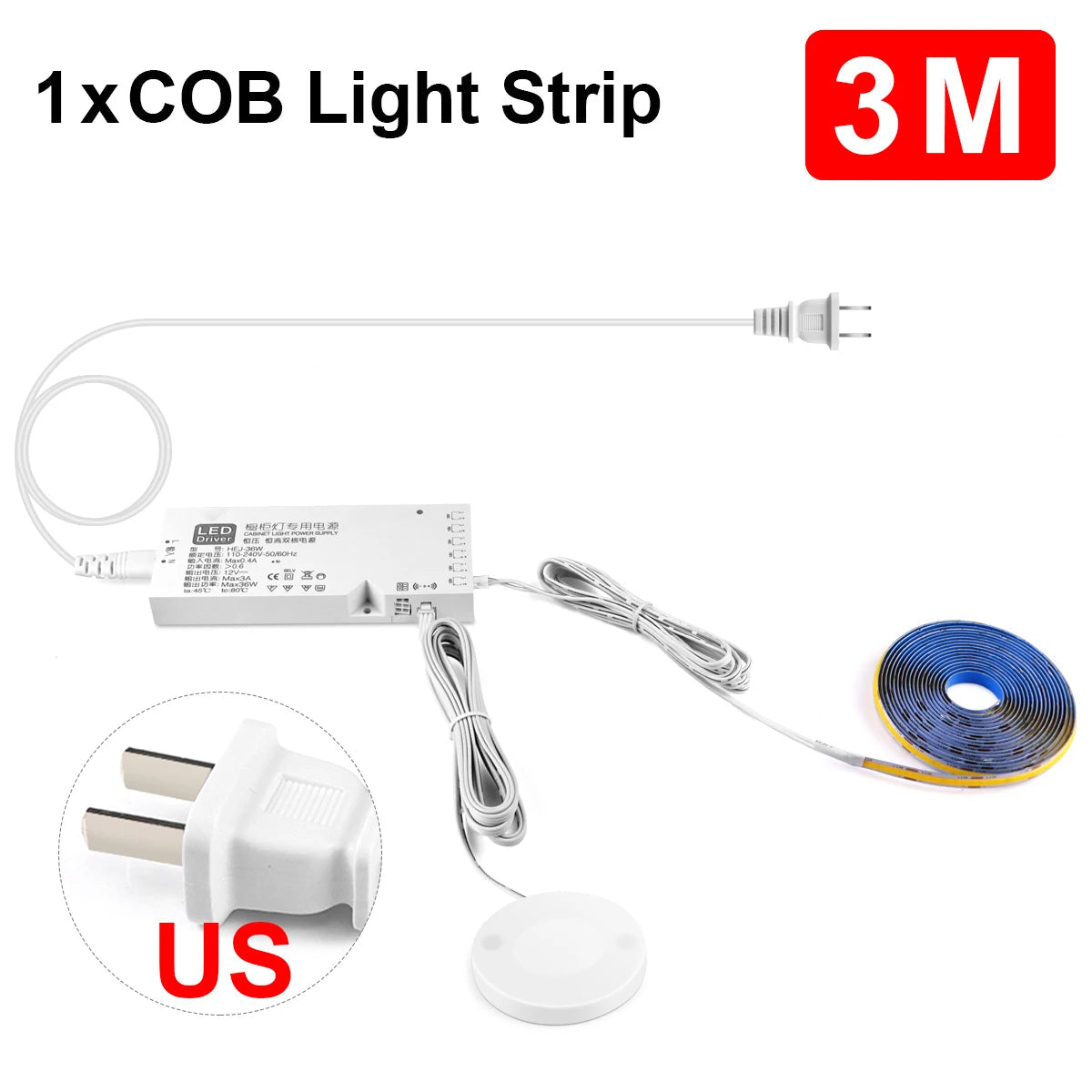 Penetrable Touch Sensor COB LED Strip Light, Hidden Dimmable Under Cabinet Lighting for Wood/Glass, 320Leds/m Name to come later