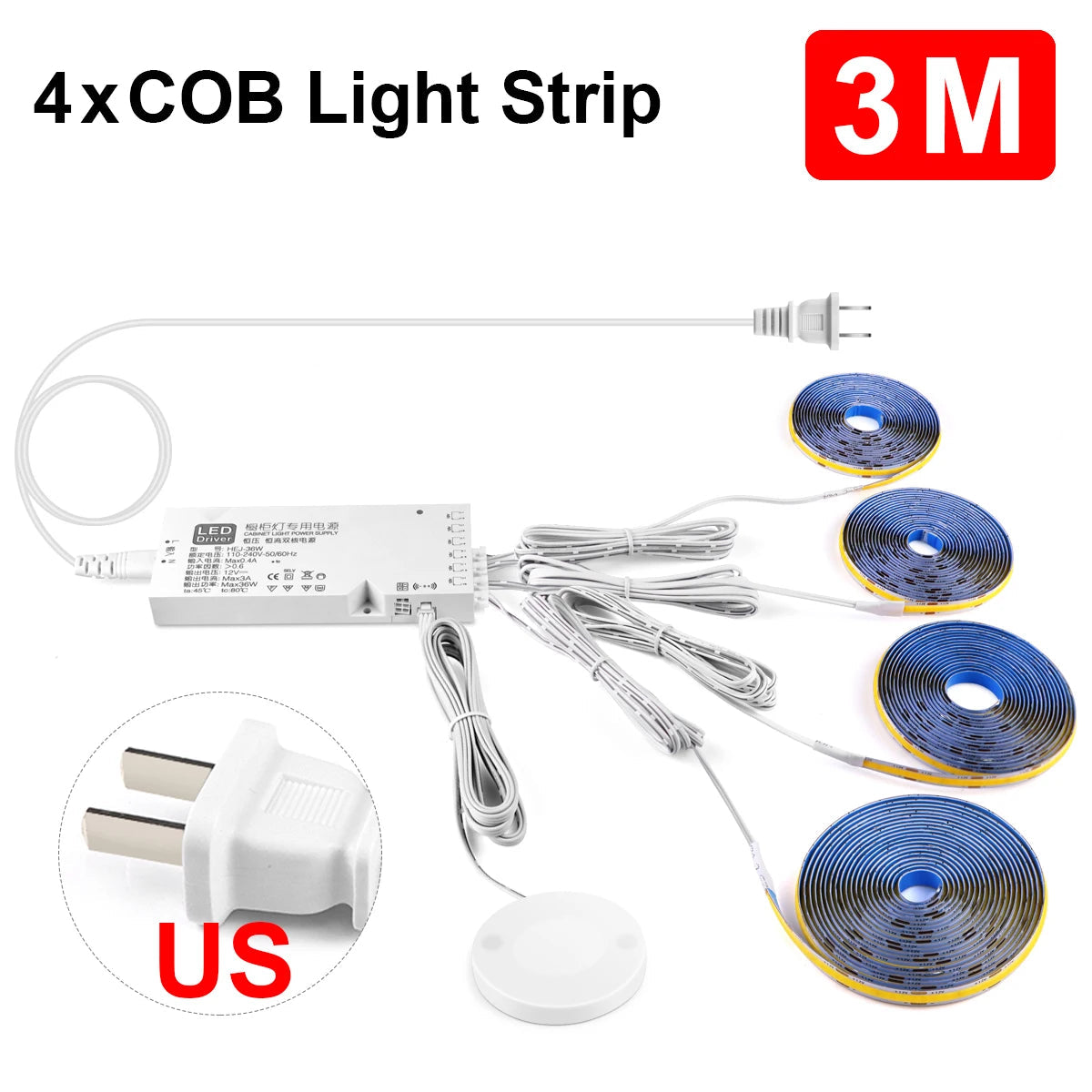 Penetrable Touch Sensor COB LED Strip Light, Hidden Dimmable Under Cabinet Lighting for Wood/Glass, 320Leds/m Name to come later