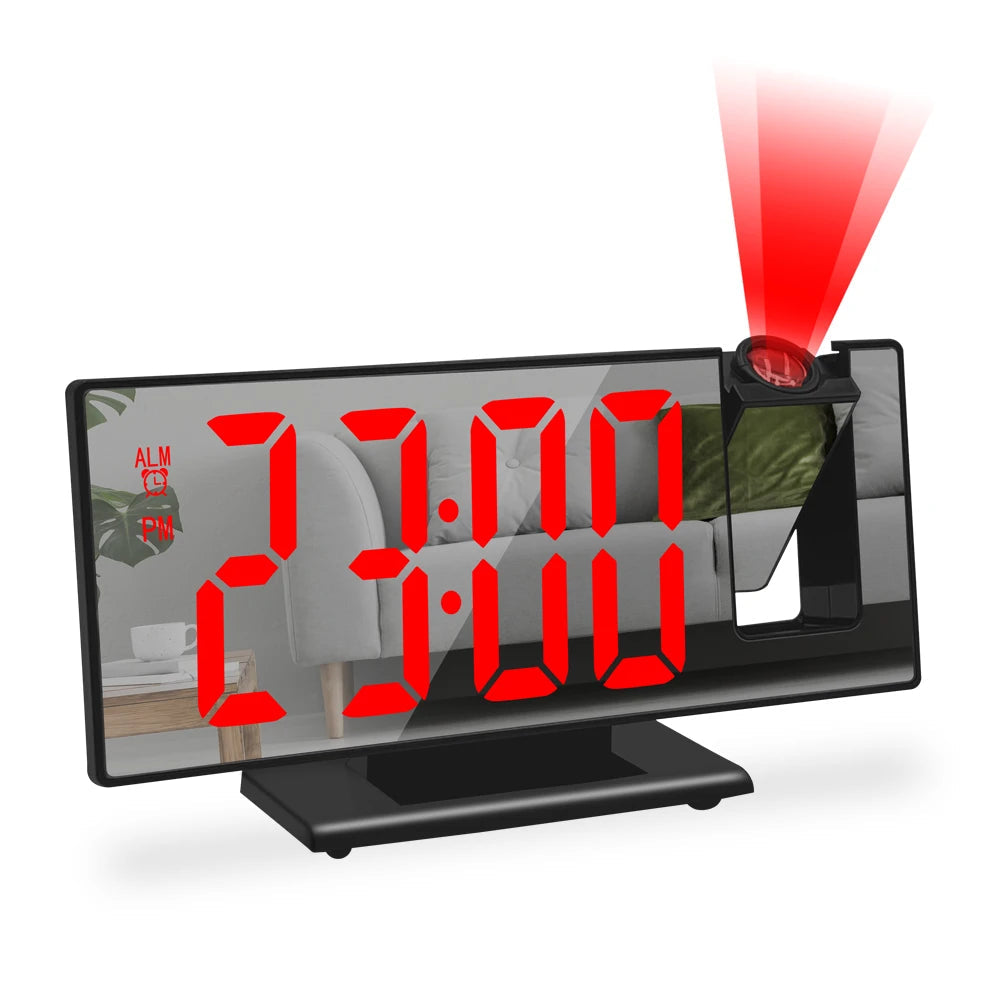 180° Arm Projection Alarm Clock Time Temperature USB Plug-in Digital Alarm Clock Snooze Table Clock 12/24H Projector LED Clock Name to come later