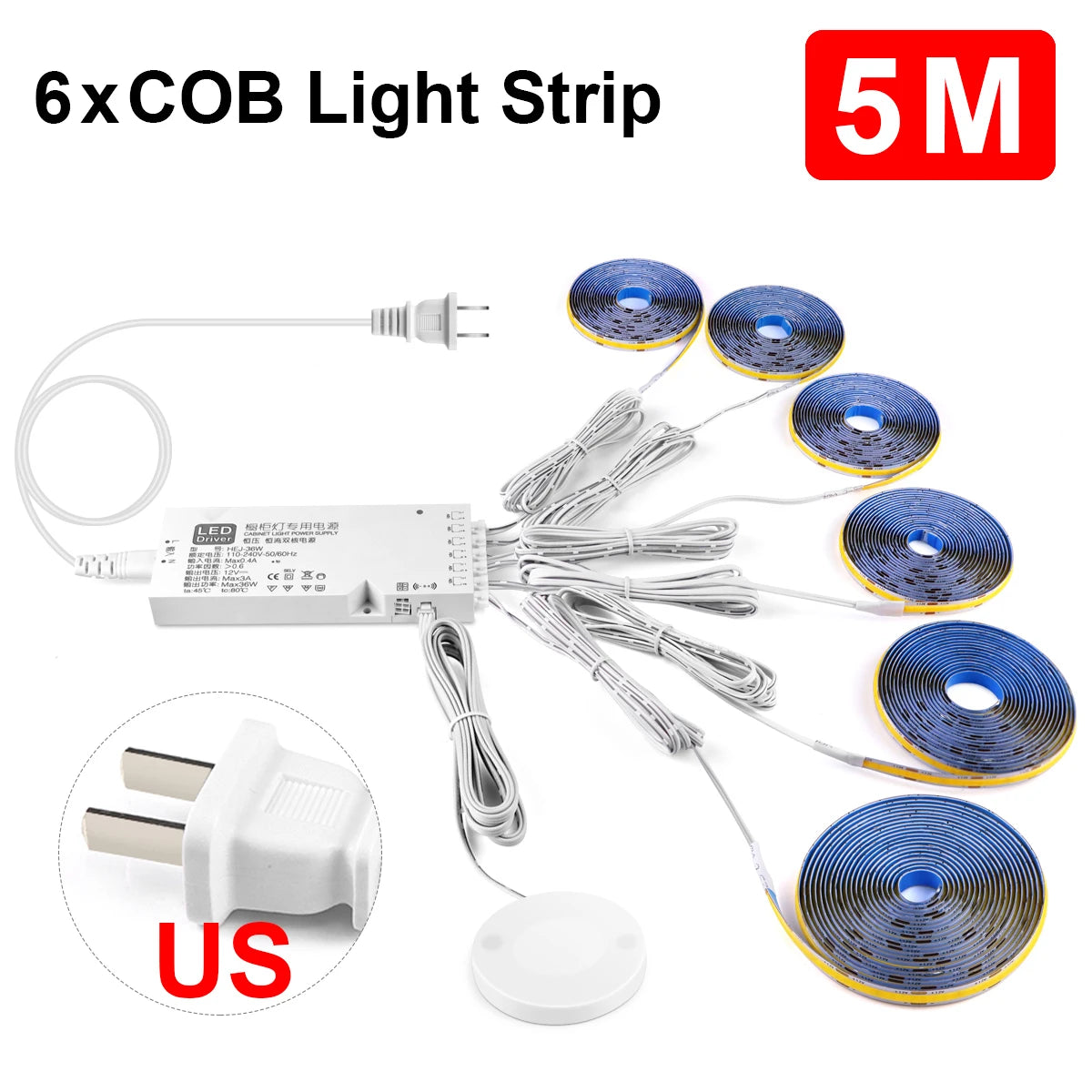 Penetrable Touch Sensor COB LED Strip Light, Hidden Dimmable Under Cabinet Lighting for Wood/Glass, 320Leds/m Name to come later