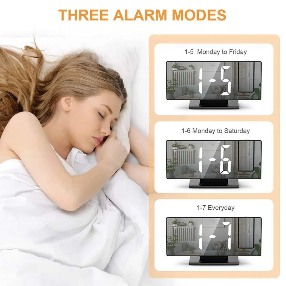 180° Arm Projection Alarm Clock Time Temperature USB Plug-in Digital Alarm Clock Snooze Table Clock 12/24H Projector LED Clock Name to come later