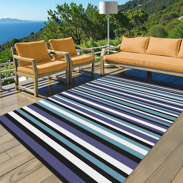 Indoor Outdoor Single Layer Waterproof Reversible Plastic Straw Patio Rugs PP Material Striped Style Carpets Picnic Mat