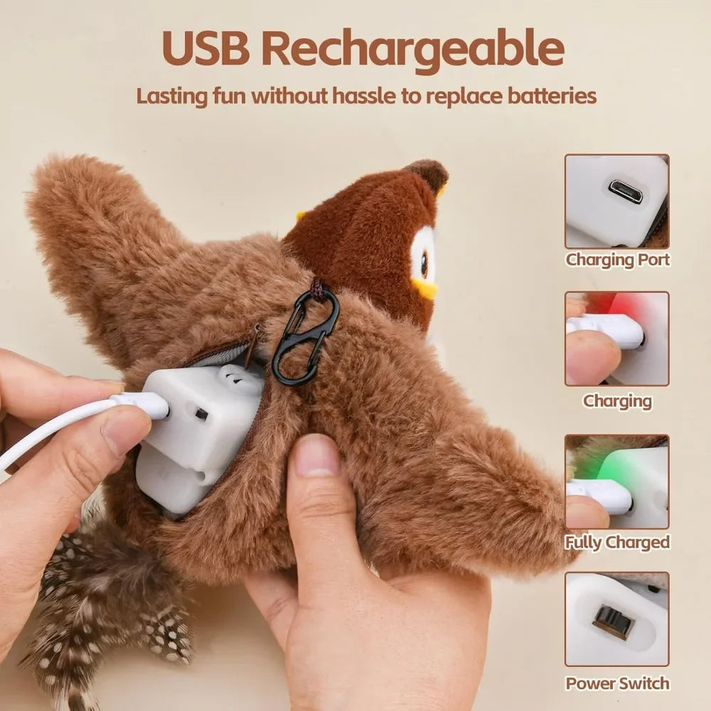 Rechargeable Interactive Cat Bird Toy with Realistic Chirp & Flapping Wings | Touch-Activated Plush Kitten Kicker Name to come later