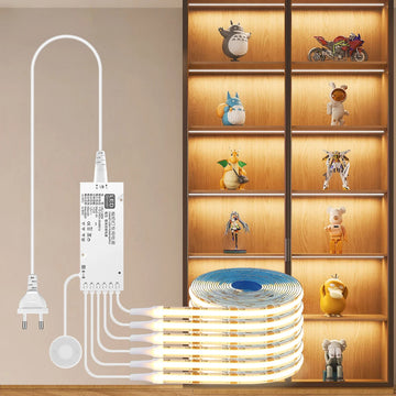 Penetrable Touch Sensor COB LED Strip Light, Hidden Dimmable Under Cabinet Lighting for Wood/Glass, 320Leds/m