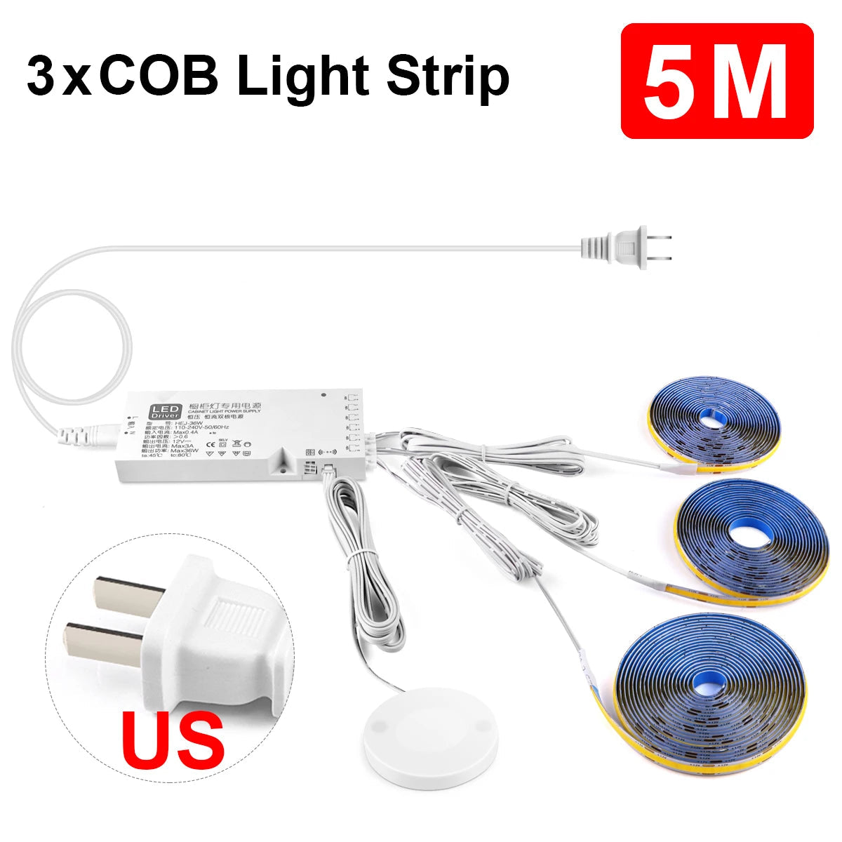 Penetrable Touch Sensor COB LED Strip Light, Hidden Dimmable Under Cabinet Lighting for Wood/Glass, 320Leds/m Name to come later