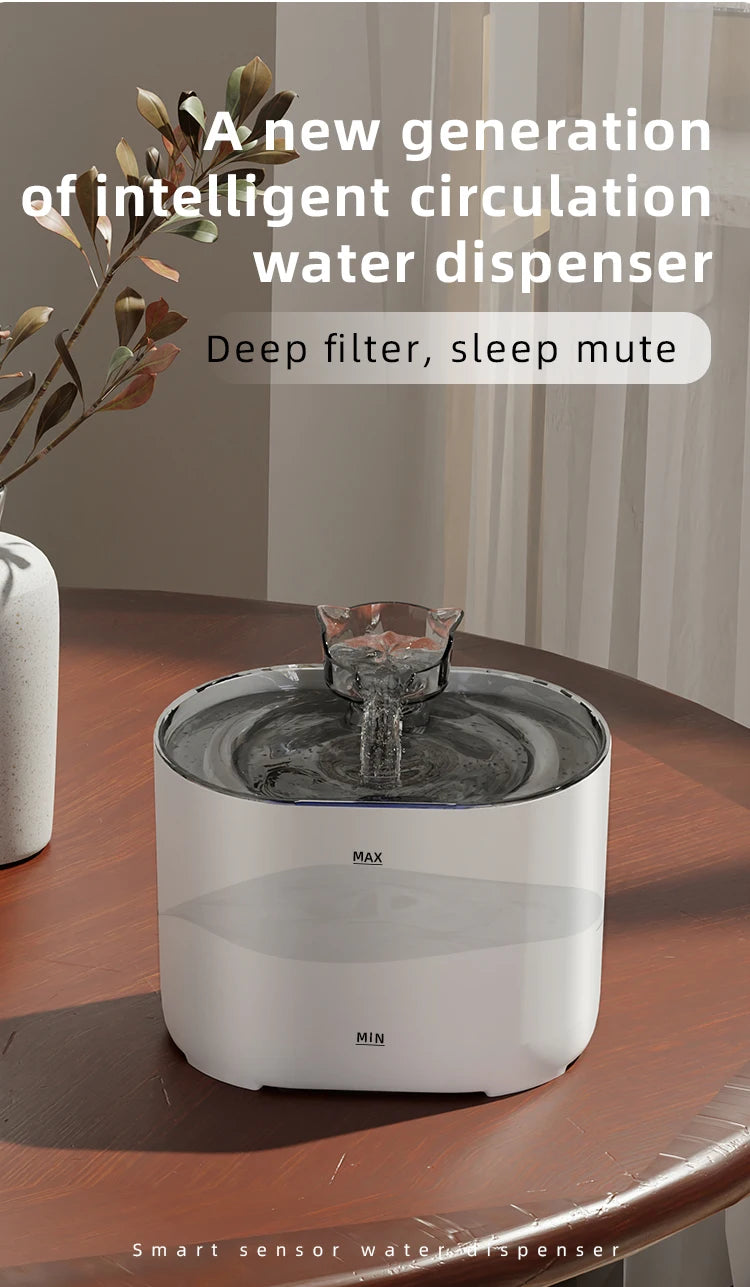 Automatic Pet Water Dispenser 2L, Smart Motion Sensor Cat Dog Fountain | Quiet, USB Powered Drinker with Activated Carbon Filter Name to come later