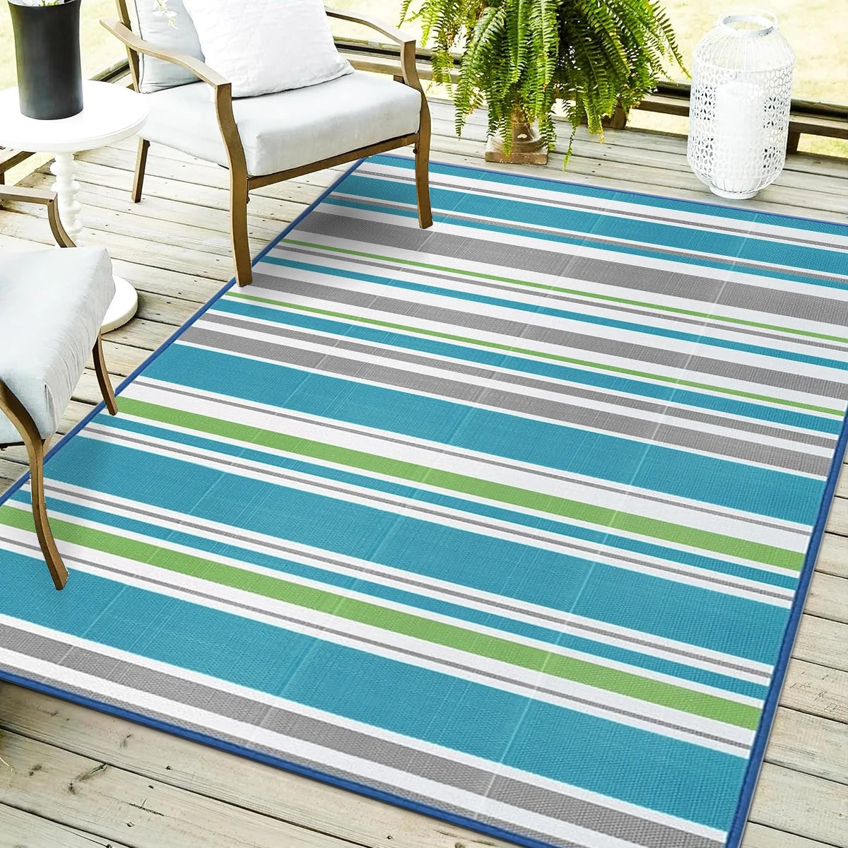 Indoor Outdoor Single Layer Waterproof Reversible Plastic Straw Patio Rugs PP Material Striped Style Carpets Picnic Mat Name to come later