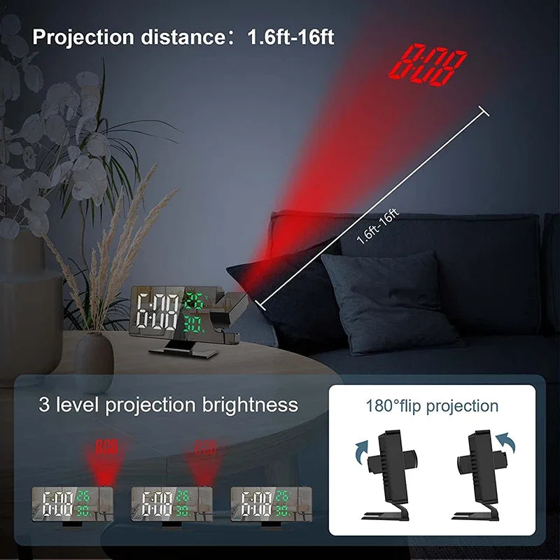 LED Digital Projection Alarm Clock | Ceiling Projector with Time & Temperature Display, Backlight & Snooze for Home Name to come later