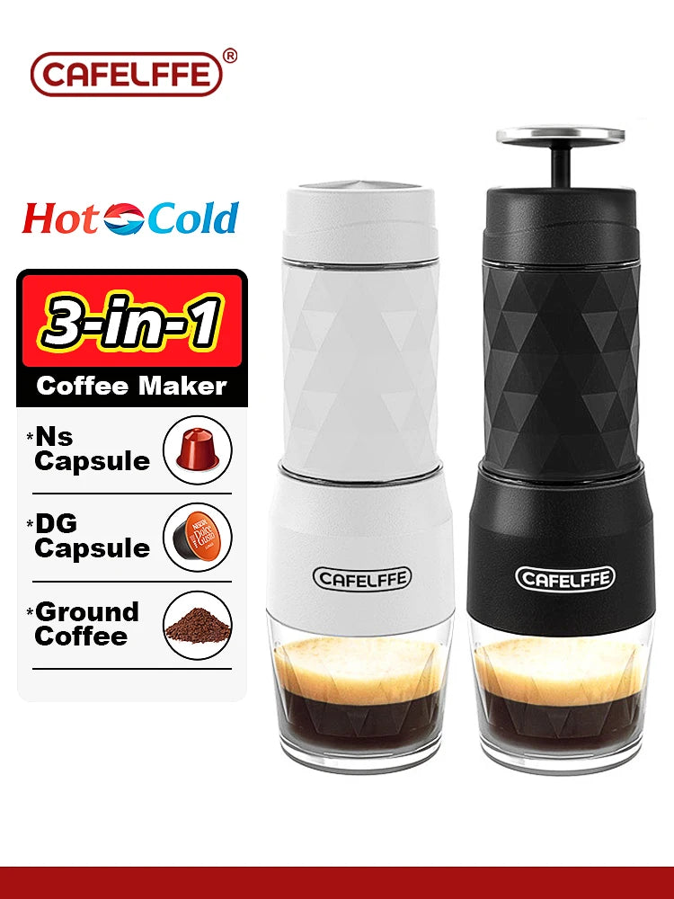Cafelffe 3 In1 Portable Coffee Machine Hot/Cold Water Manual Espresso Maker For Capsule & Ground Hand Press Brewer hiking Travel Name to come later
