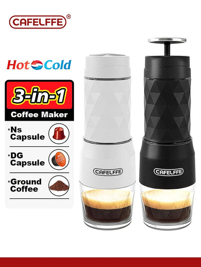 Cafelffe 3 In1 Portable Coffee Machine Hot/Cold Water Manual Espresso Maker For Capsule & Ground Hand Press Brewer hiking Travel Name to come later