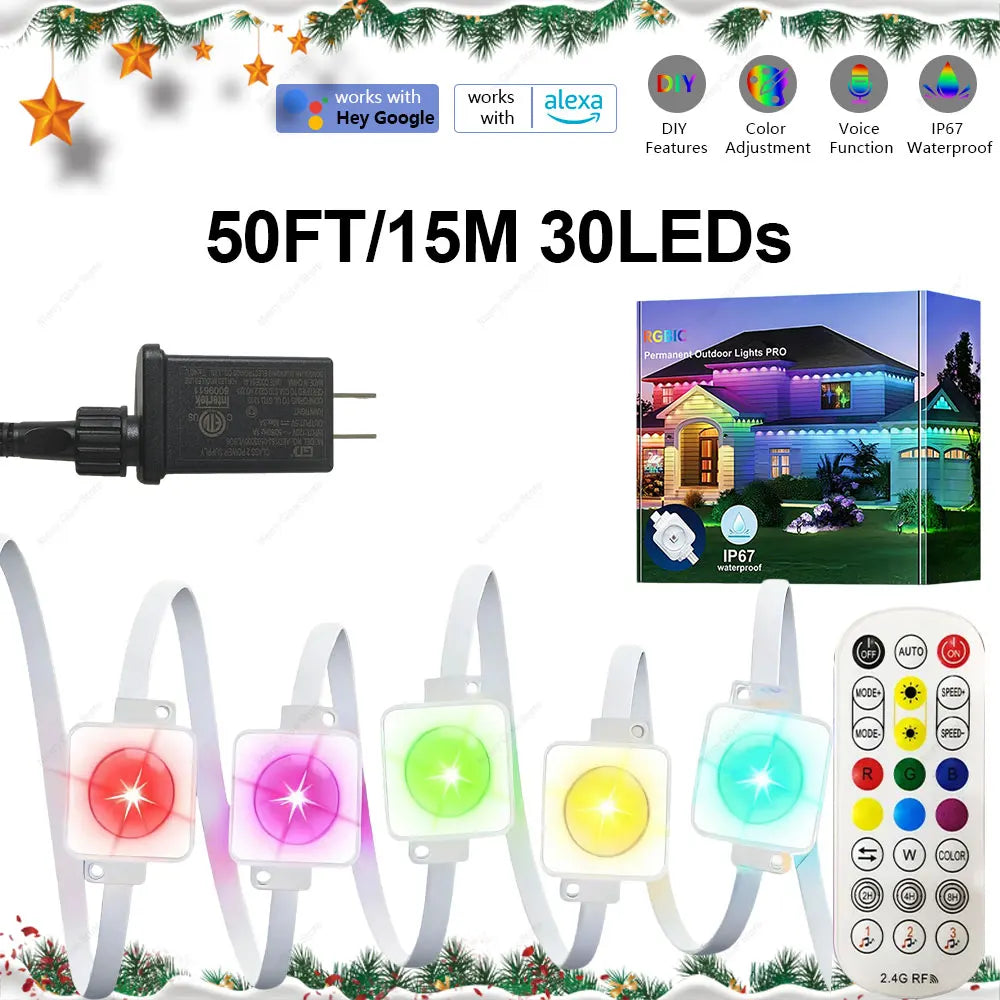 200FT Permanent Outdoor LED Lights RGBIC: Smart DIY Eave Lighting for Christmas & Year-Round Dragon Crest Co
