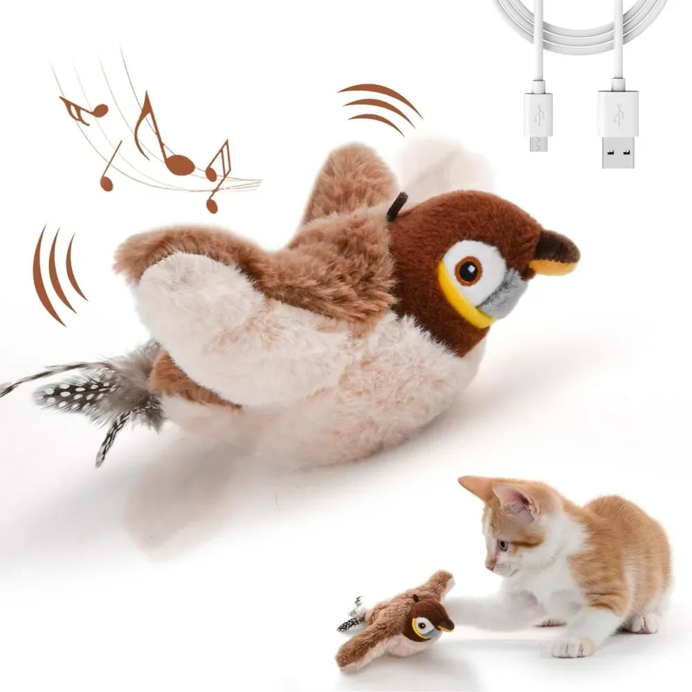 Rechargeable Interactive Cat Bird Toy with Realistic Chirp & Flapping Wings | Touch-Activated Plush Kitten Kicker Name to come later