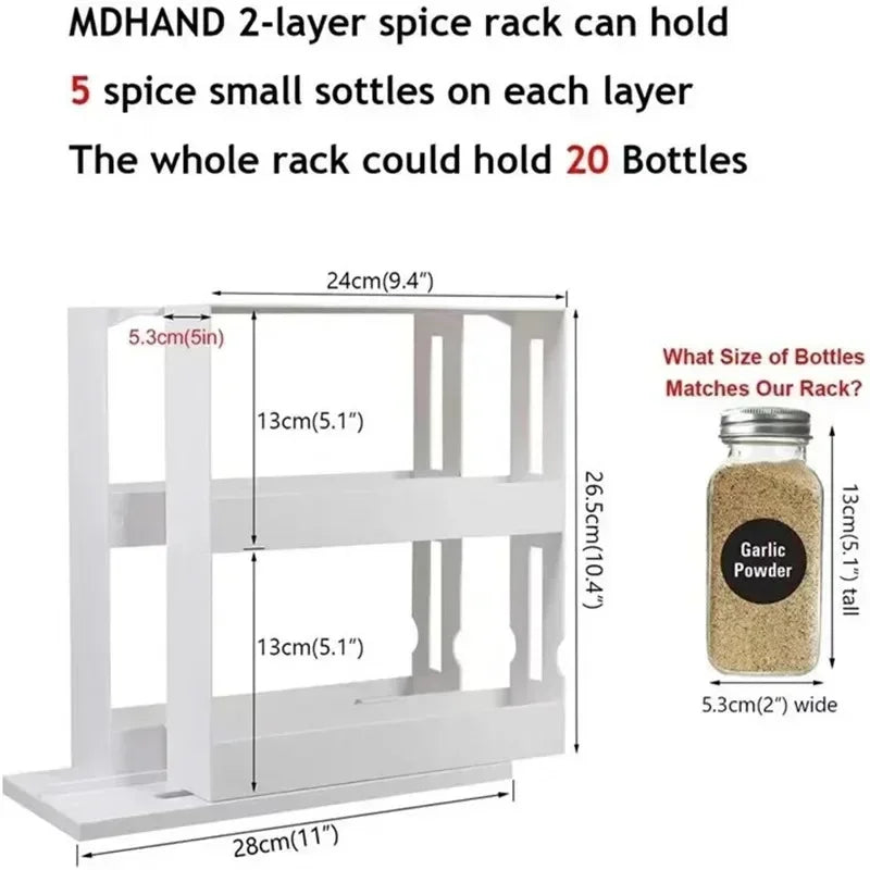 Multi-Function 2-Tier Rotating Spice Rack Organizer | 360° Swivel Seasoning & Storage Shelf for Kitchen and Bathroom Name to come later